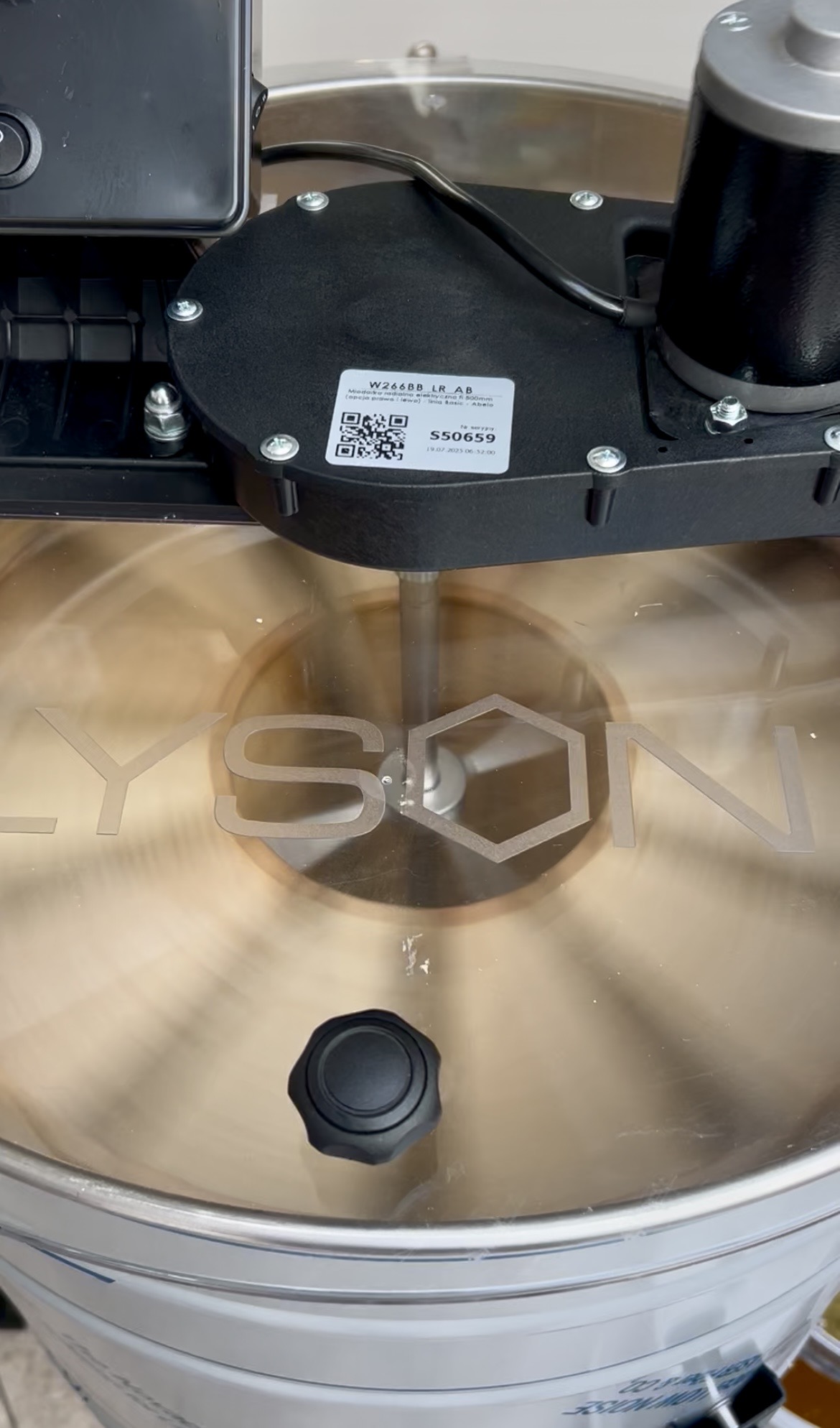 Frames spinning in our honey extractor